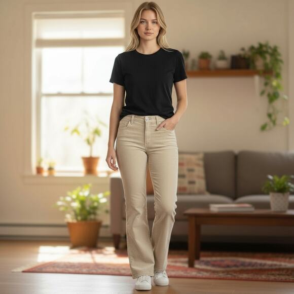 Vintage Y2K 2000s GAP Cream Wide Leg Low Rise Flare Corduroy Pants 12 - Picture 1 of 6